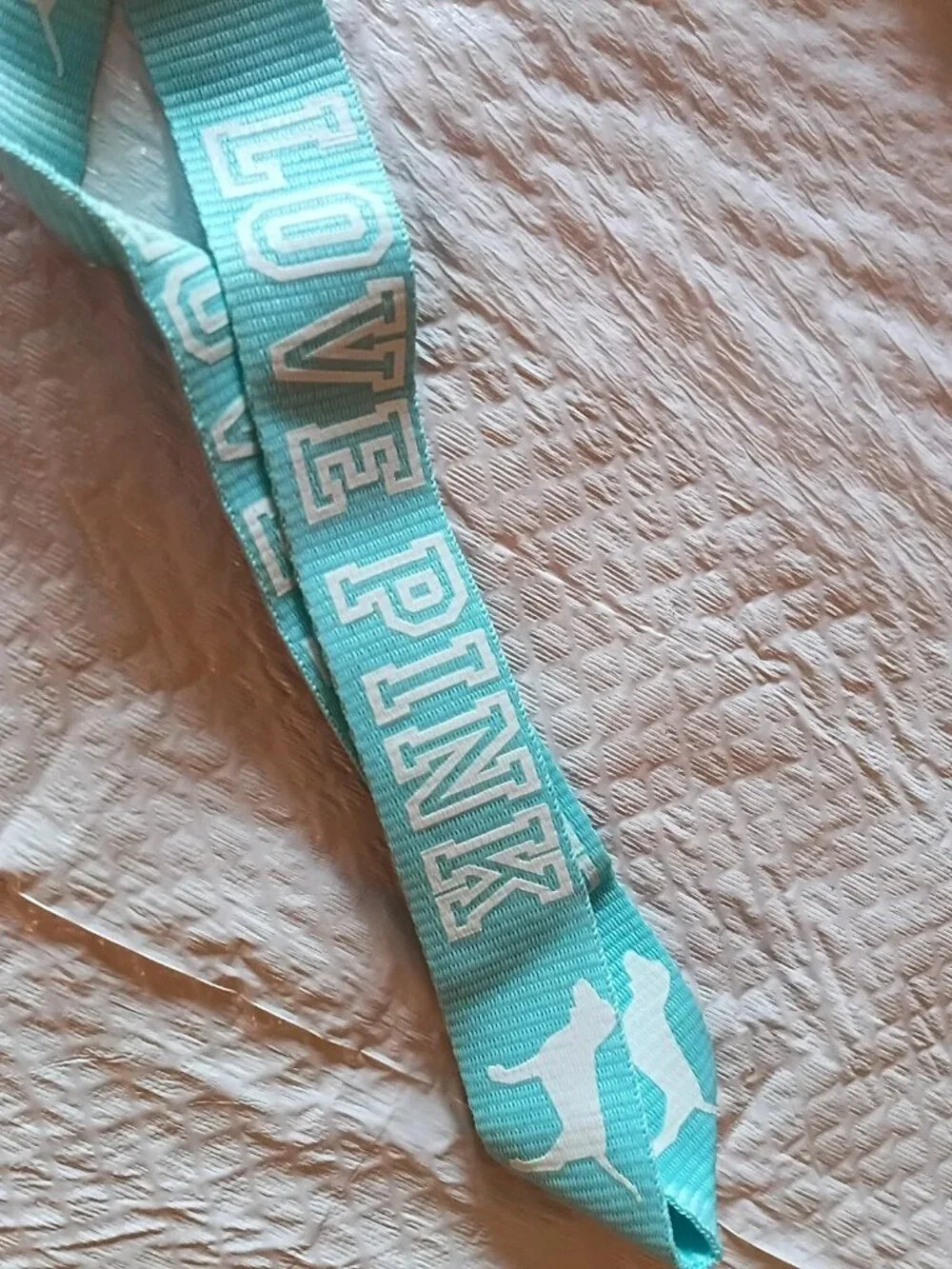 Victoria's Secret PINK LOVE PINK Aqua Detachable Lanyard Keychain ID Holder
